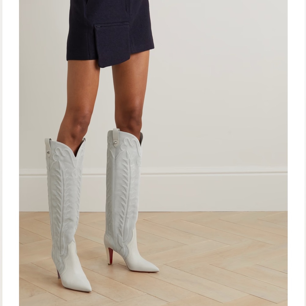 Christian Louboutin Santia Botta White Cowboy Boots